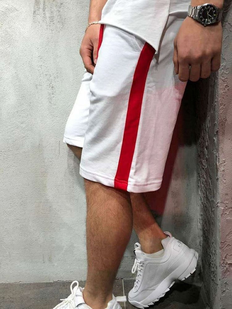 Lace-up Straight Stripe Mid Waist Men's Casual Shorts