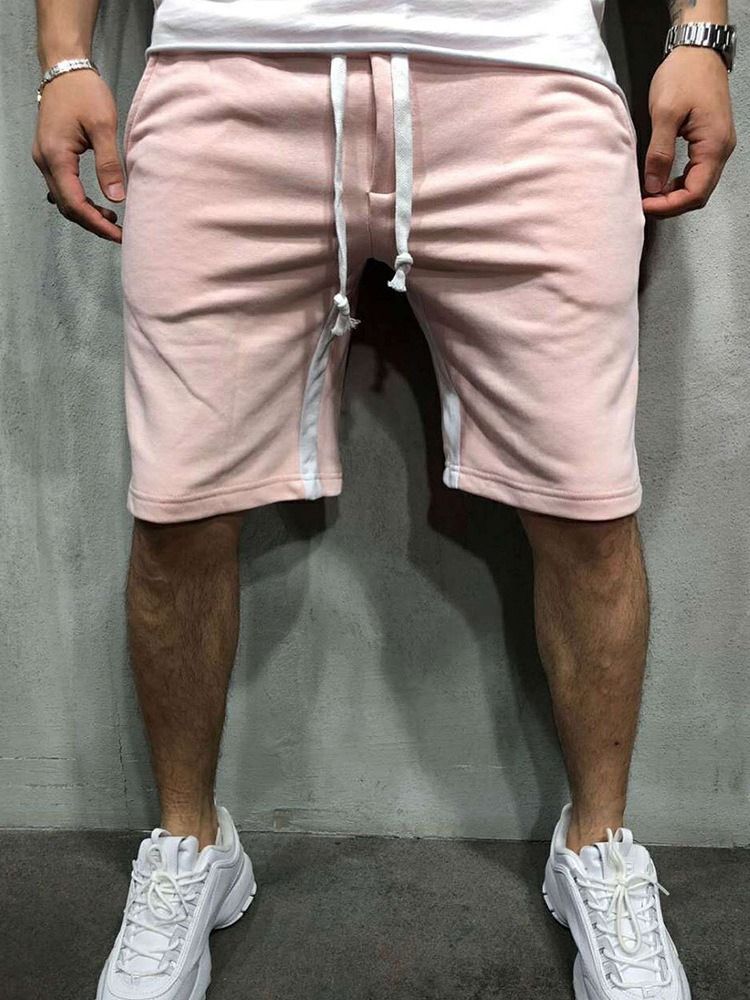 Lace-up Straight Stripe Mid Waist Men's Casual Shorts