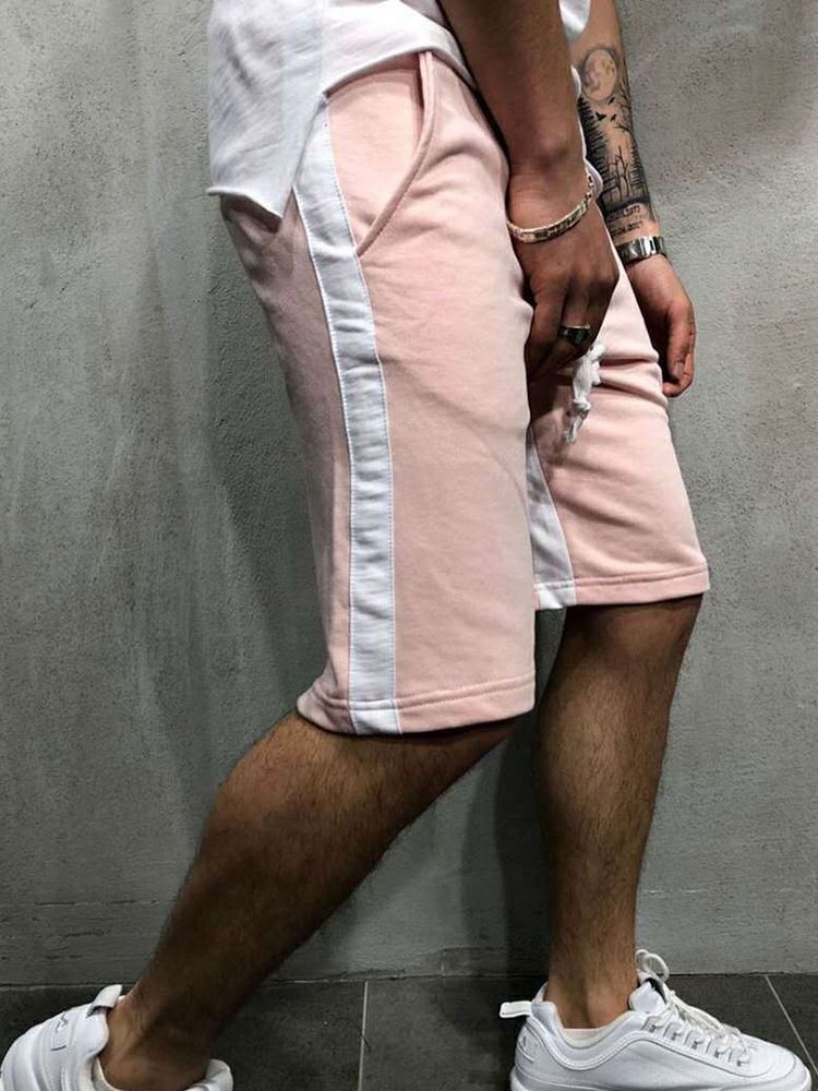 Lace-up Straight Stripe Mid Waist Men's Casual Shorts