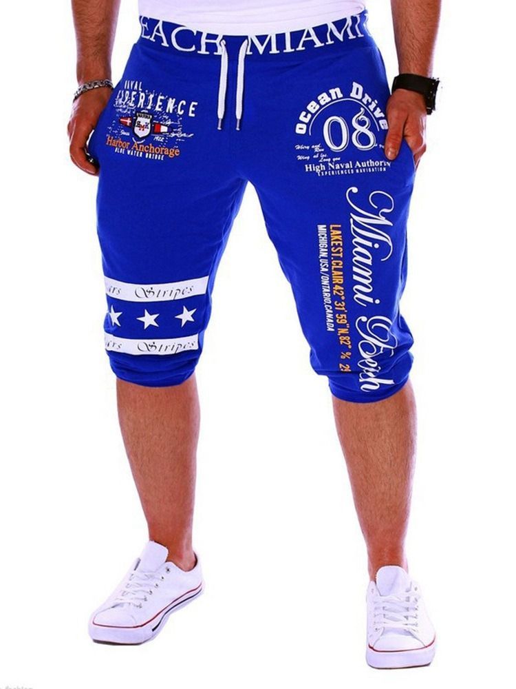 Letter Straight Print Mid Waist Men's Casual Shorts