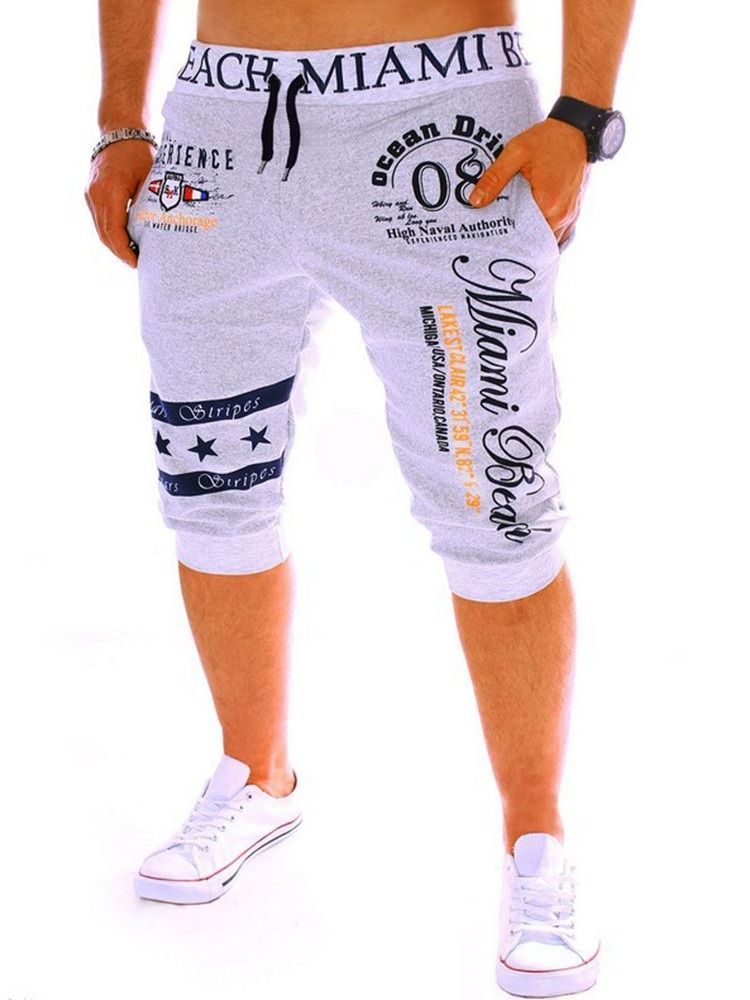 Letter Straight Print Mid Waist Men's Casual Shorts