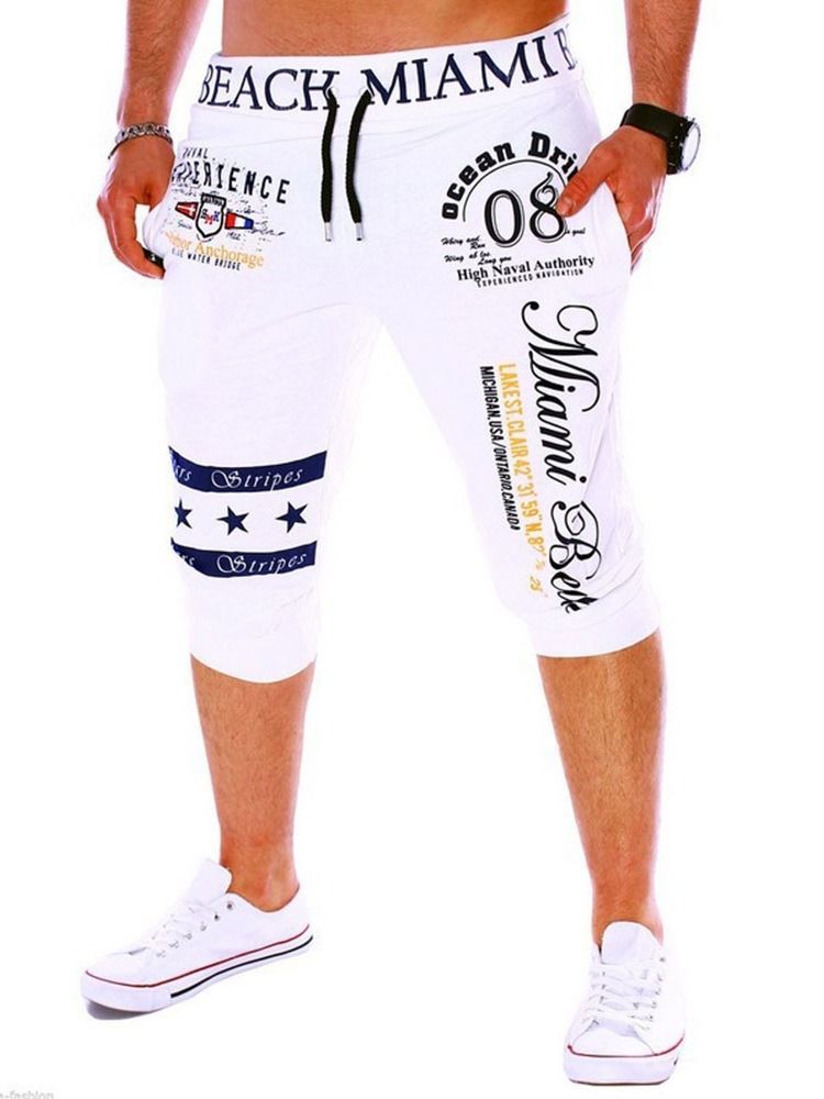 Letter Straight Print Mid Waist Men's Casual Shorts