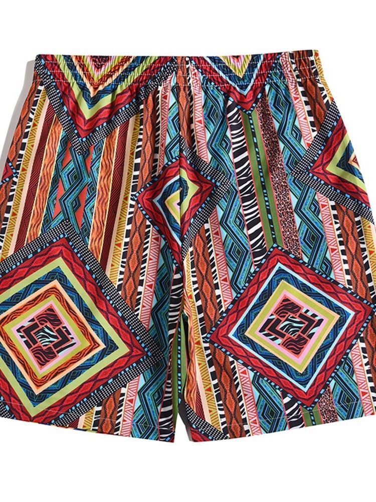 Loose Print Til Mænds Casual Elastiske Shorts