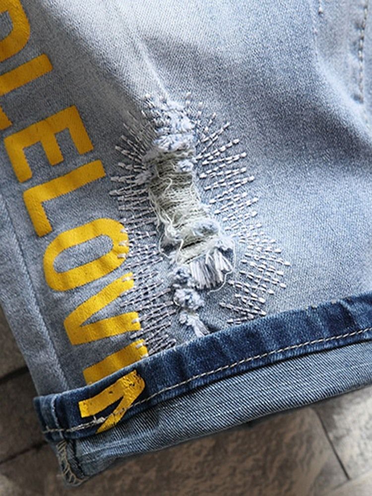 Mænds Brevprint Straight Casual Jeans Med Lynlås