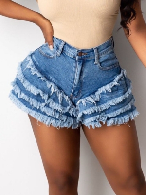 Patchwork Slim Kvinders Jeansshorts