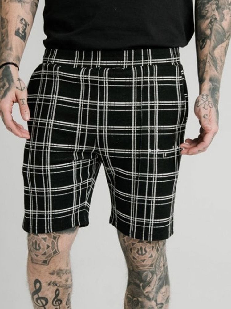 Plaid Pocket Elastics Casual Shorts Til Mænd