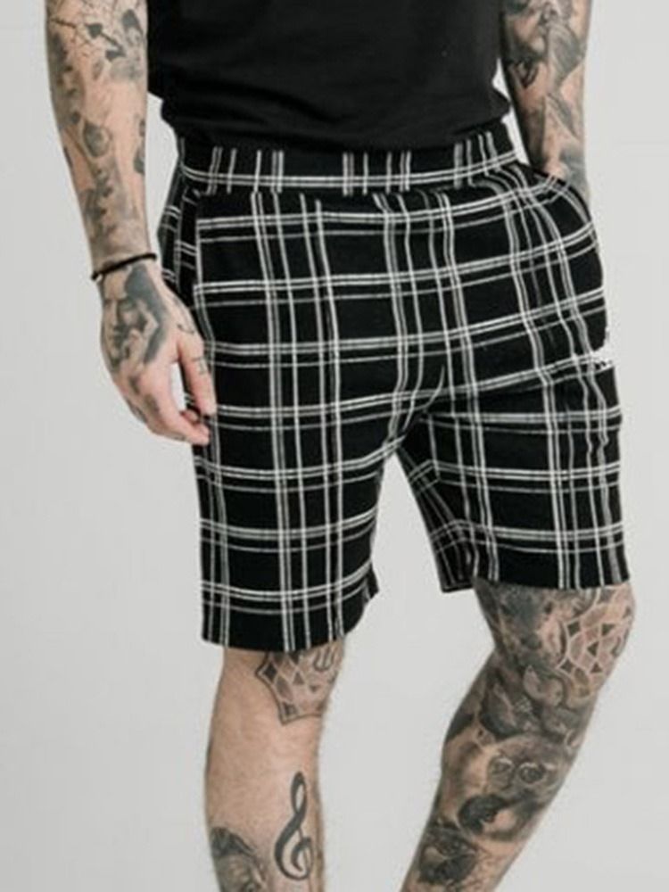 Plaid Pocket Elastics Casual Shorts Til Mænd