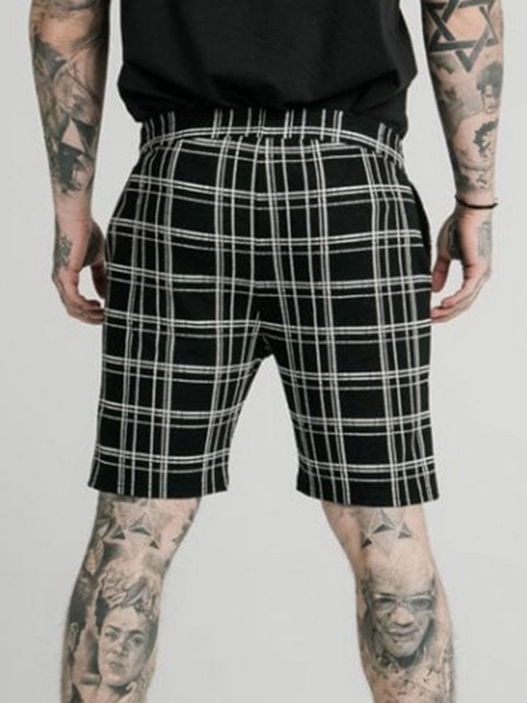 Plaid Pocket Elastics Casual Shorts Til Mænd