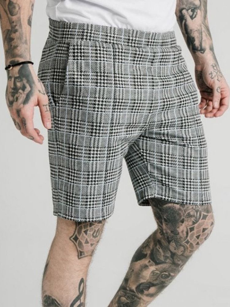 Plaid Pocket Elastics Casual Shorts Til Mænd