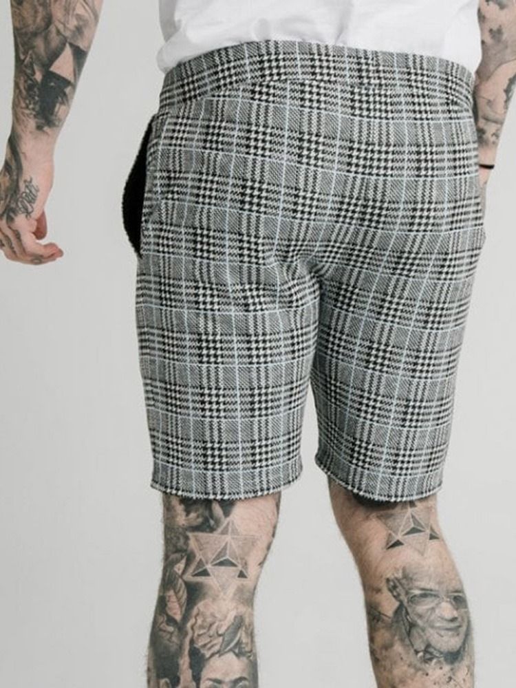 Plaid Pocket Elastics Casual Shorts Til Mænd