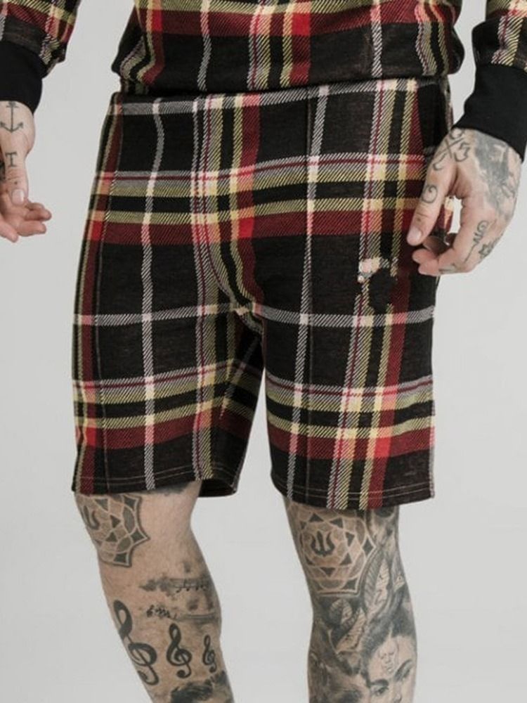 Plaid Pocket Elastics Casual Shorts Til Mænd