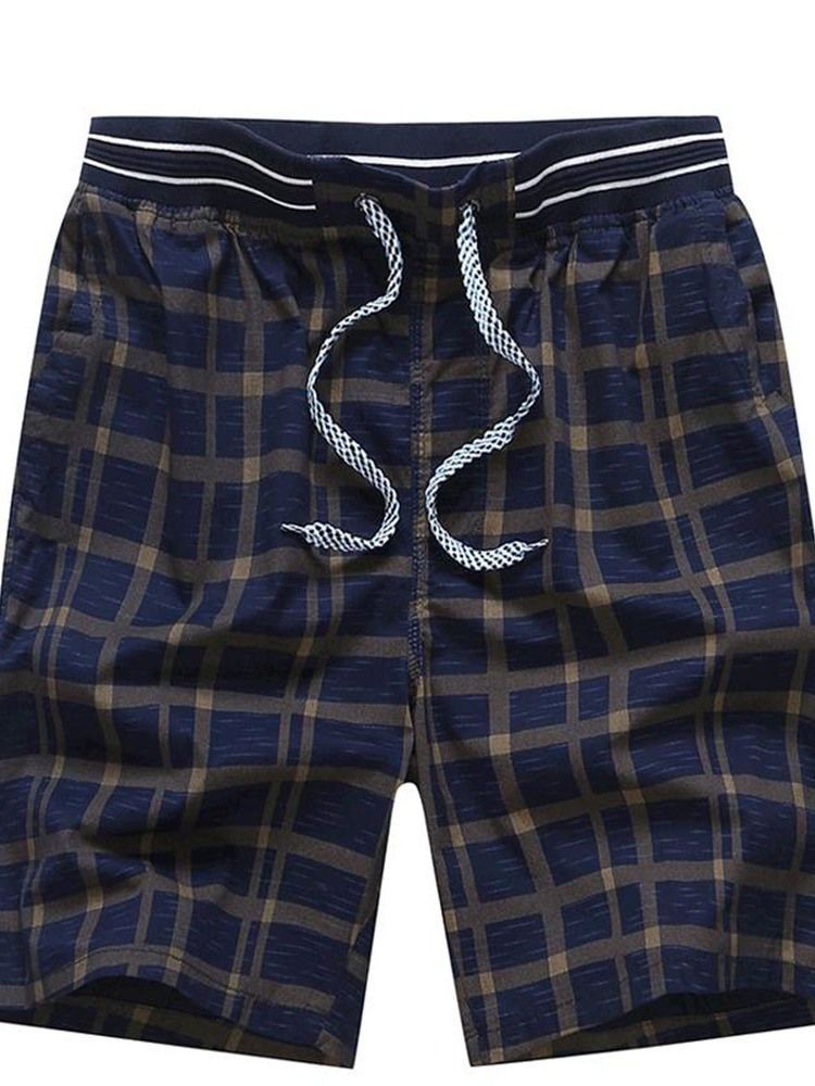 Plaid Straight Mid Waist Lace-up Shorts Til Mænd