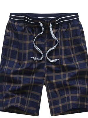 Plaid Straight Mid Waist Lace-up Shorts Til Mænd