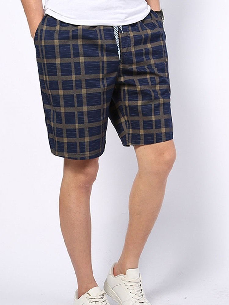 Plaid Straight Mid Waist Lace-up Shorts Til Mænd