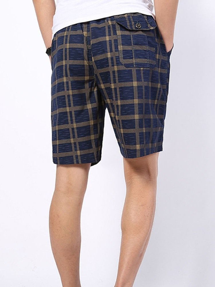 Plaid Straight Mid Waist Lace-up Shorts Til Mænd