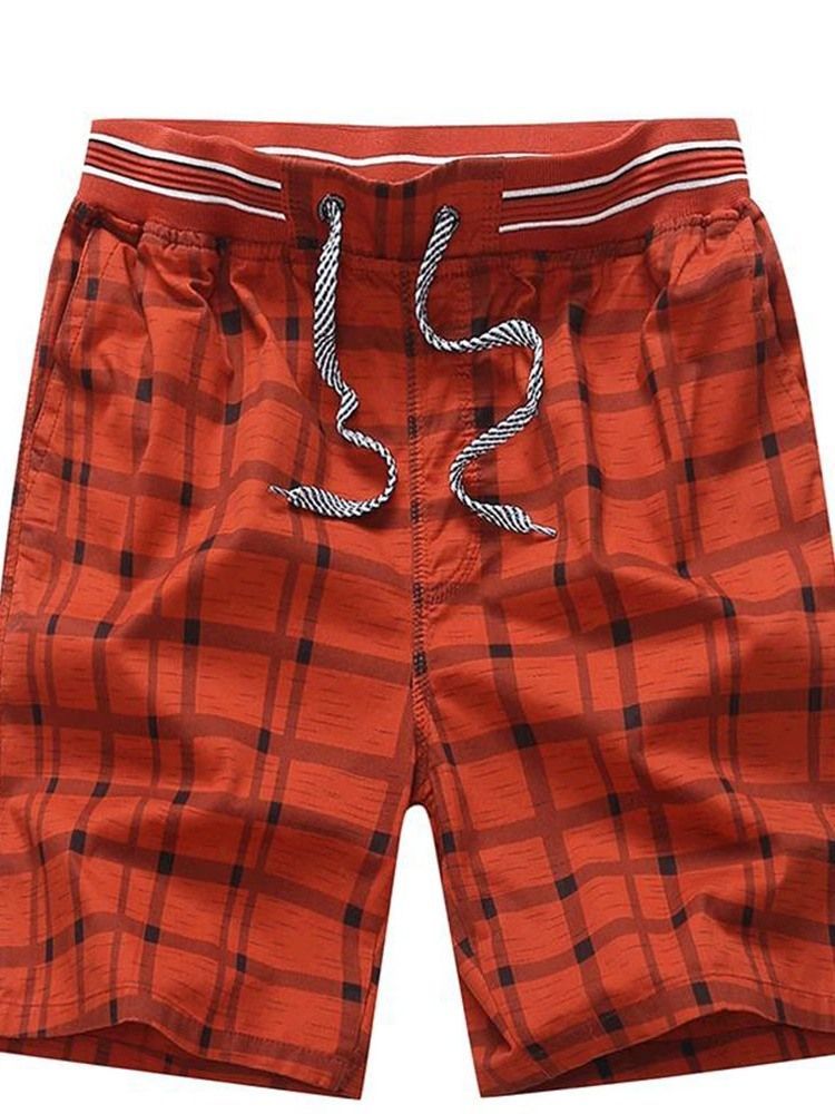 Plaid Straight Mid Waist Lace-up Shorts Til Mænd