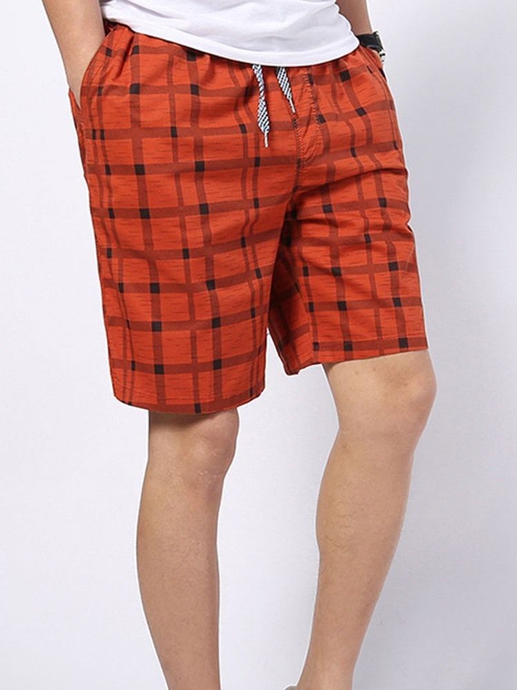 Plaid Straight Mid Waist Lace-up Shorts Til Mænd