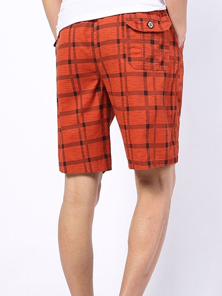 Plaid Straight Mid Waist Lace-up Shorts Til Mænd