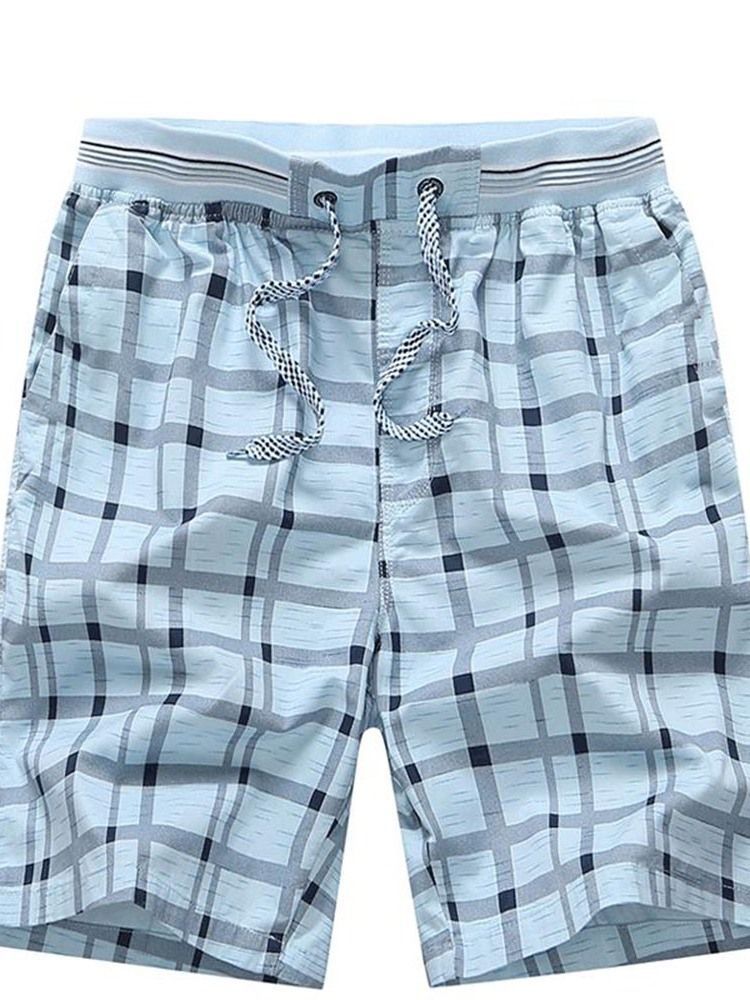 Plaid Straight Mid Waist Lace-up Shorts Til Mænd