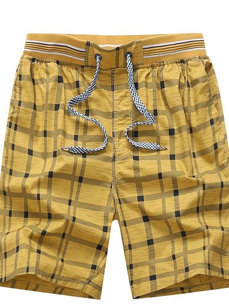 Plaid Straight Mid Waist Lace-up Shorts Til Mænd