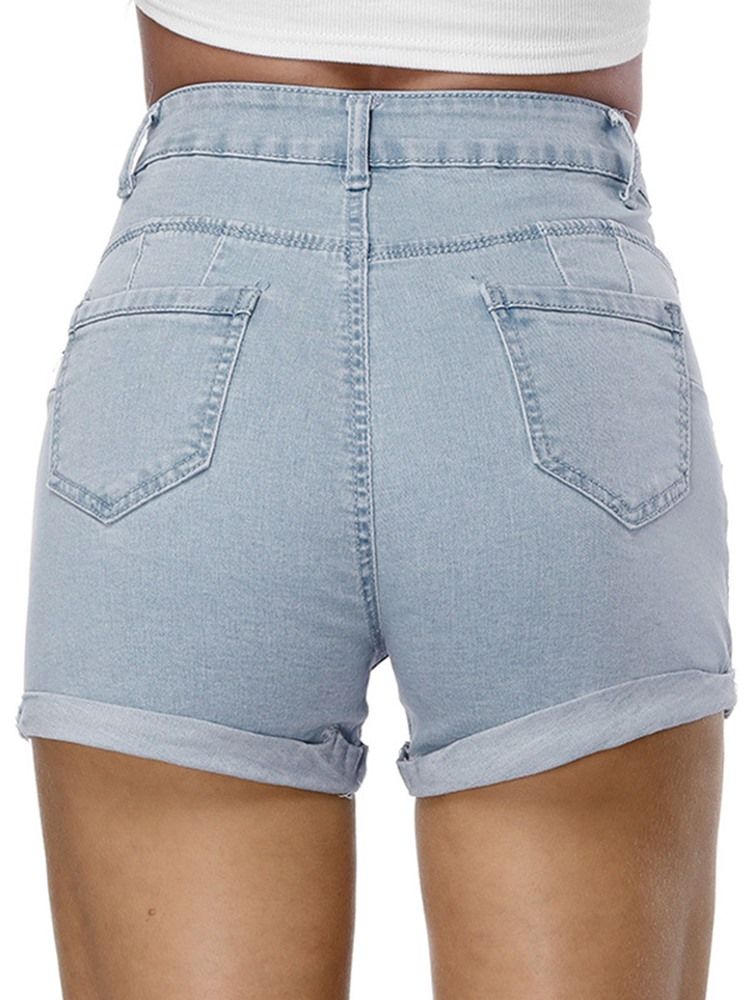 Plain Denim Mid-waist Women's Shorts