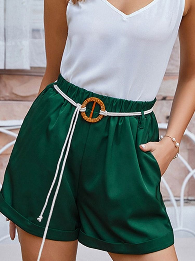 Plain Patchwork Elastics Mid Waist Shorts Til Kvinder