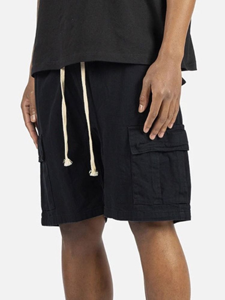 Plain Pocket Straight Lace-up Herre Casual Shorts