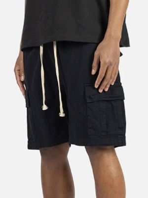 Plain Pocket Straight Lace-up Herre Casual Shorts