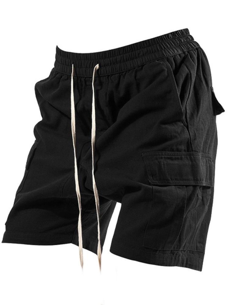 Plain Pocket Straight Lace-up Herre Casual Shorts