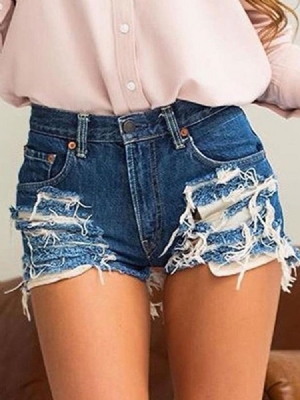 Plain Ripped Jeans Women's Shorts