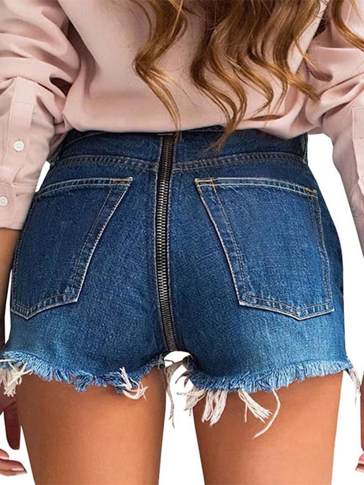 Plain Ripped Jeans Women's Shorts