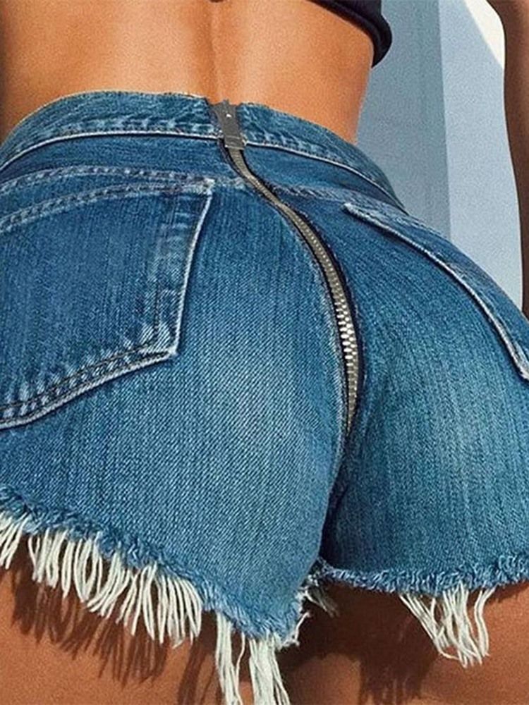 Plain Ripped Jeans Women's Shorts