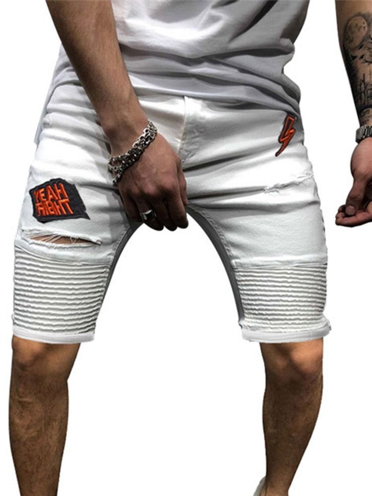 Plain Straight Hole Mid Waist Casual Men's Shorts