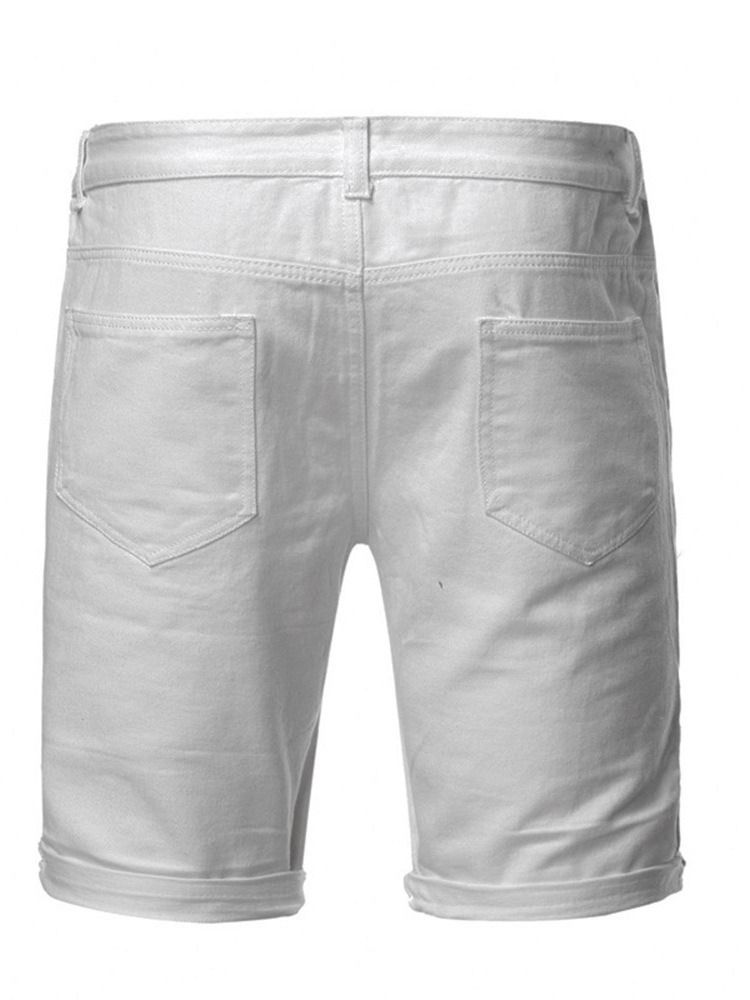 Plain Straight Hole Mid Waist Casual Men's Shorts