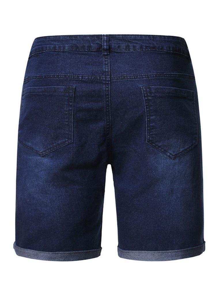 Plain Straight Hole Mid Waist Casual Men's Slim Shorts