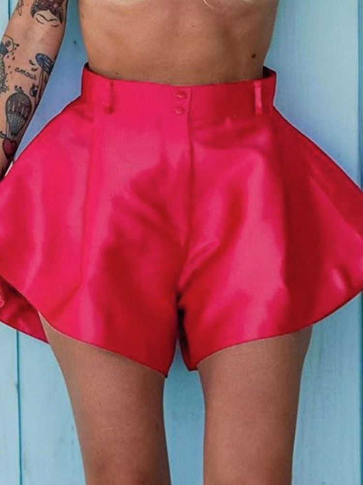 Plain Wide Ben Button Mid Waist Loose Women's Shorts