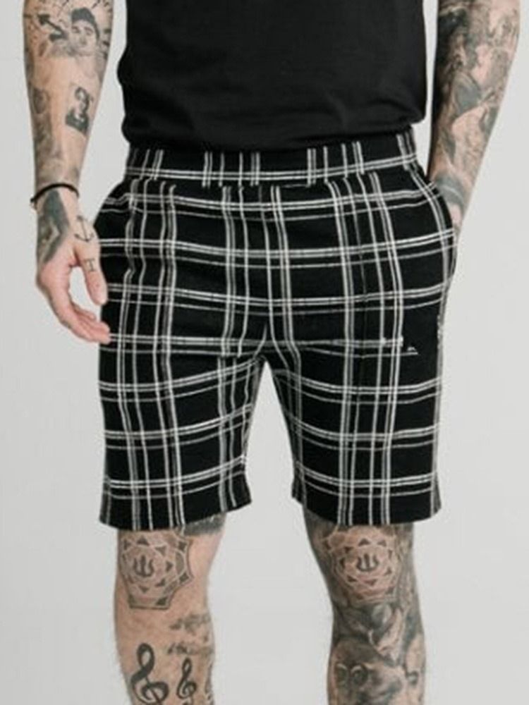 Pocket Plaid Straight Elastics Mænds Casual Shorts