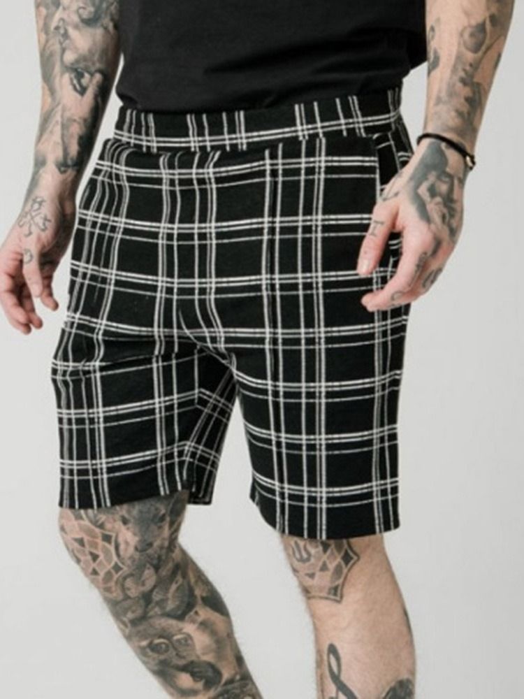 Pocket Plaid Straight Elastics Mænds Casual Shorts