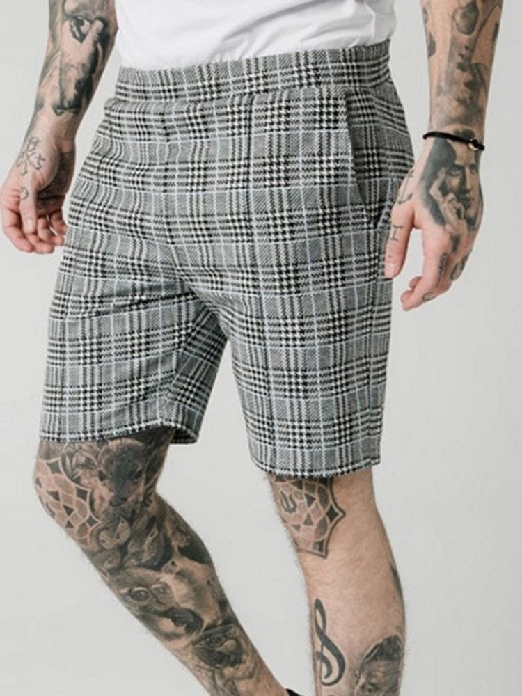 Pocket Plaid Straight Elastics Mænds Casual Shorts