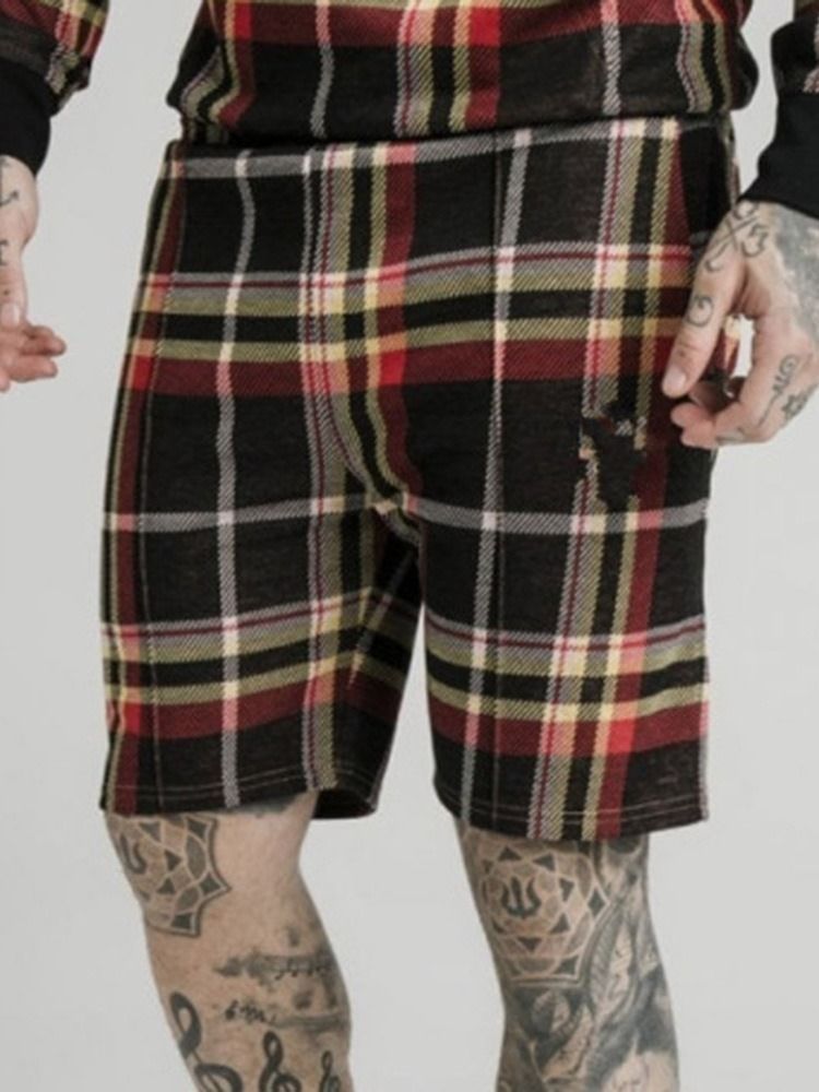 Pocket Plaid Straight Elastics Mænds Casual Shorts