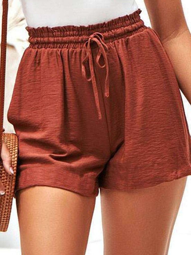 Pocket Plain Loose Lace-up Women's Shorts