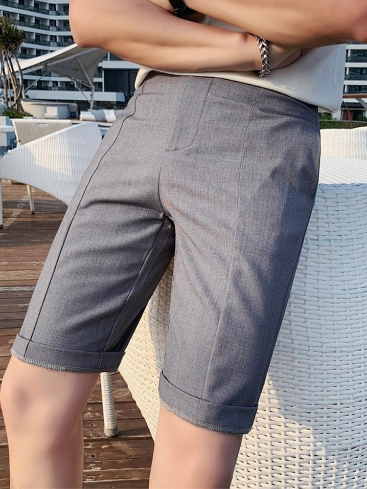 Pocket Straight Plain Lynlås Mid Talje Herre Casual Shorts