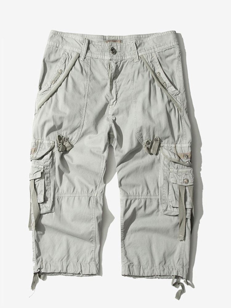 Pocket Straight Plain Mid Waist Men's Cargo Shorts