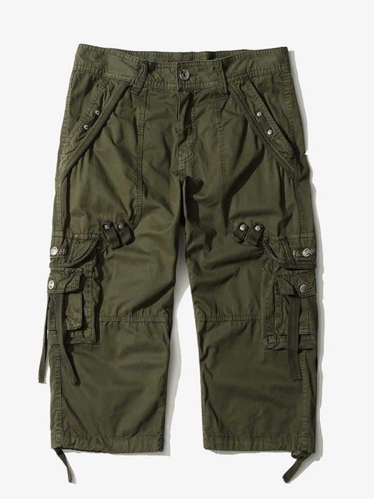 Pocket Straight Plain Mid Waist Men's Cargo Shorts