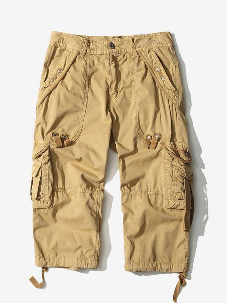 Pocket Straight Plain Mid Waist Men's Cargo Shorts