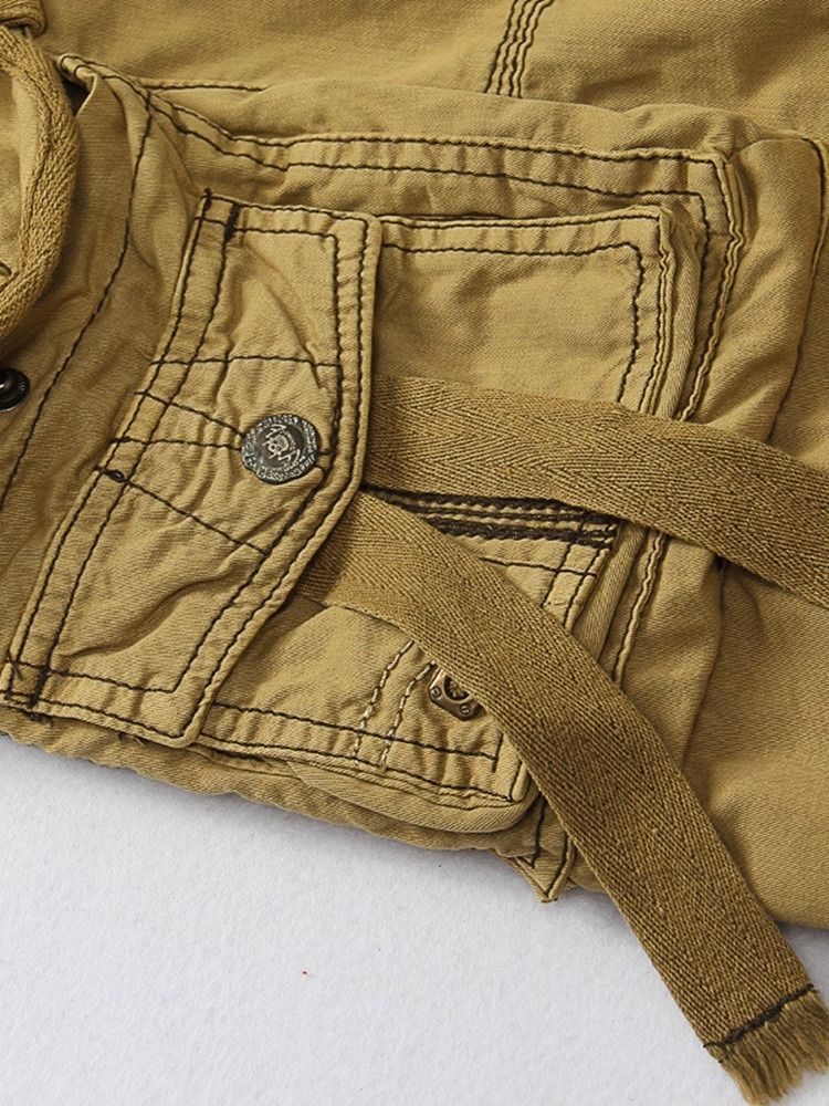 Pocket Straight Plain Mid Waist Men's Cargo Shorts