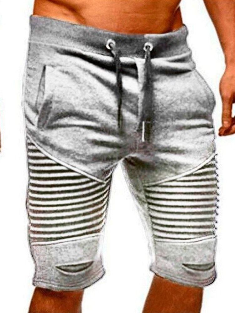 Pocket Straight Stripe Lace-up Mid Waist Men's Casual Bukser