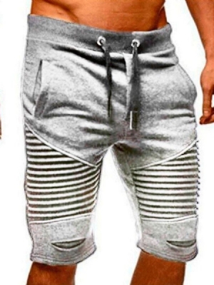 Pocket Straight Stripe Lace-up Mid Waist Men's Casual Bukser