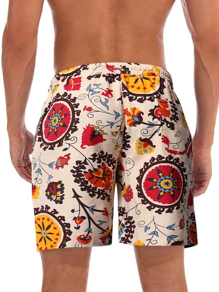 Print Floral Straight Lace-up Mid Waist Shorts Til Mænd