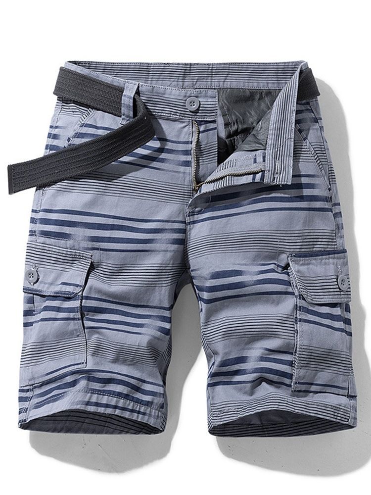 Print Herre Slim Stripe Button Casual Shorts